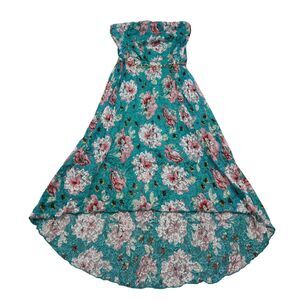 Diva Apparel Dress Womens S Blue Floral Mesh Strapless Belted High Low Outwear*